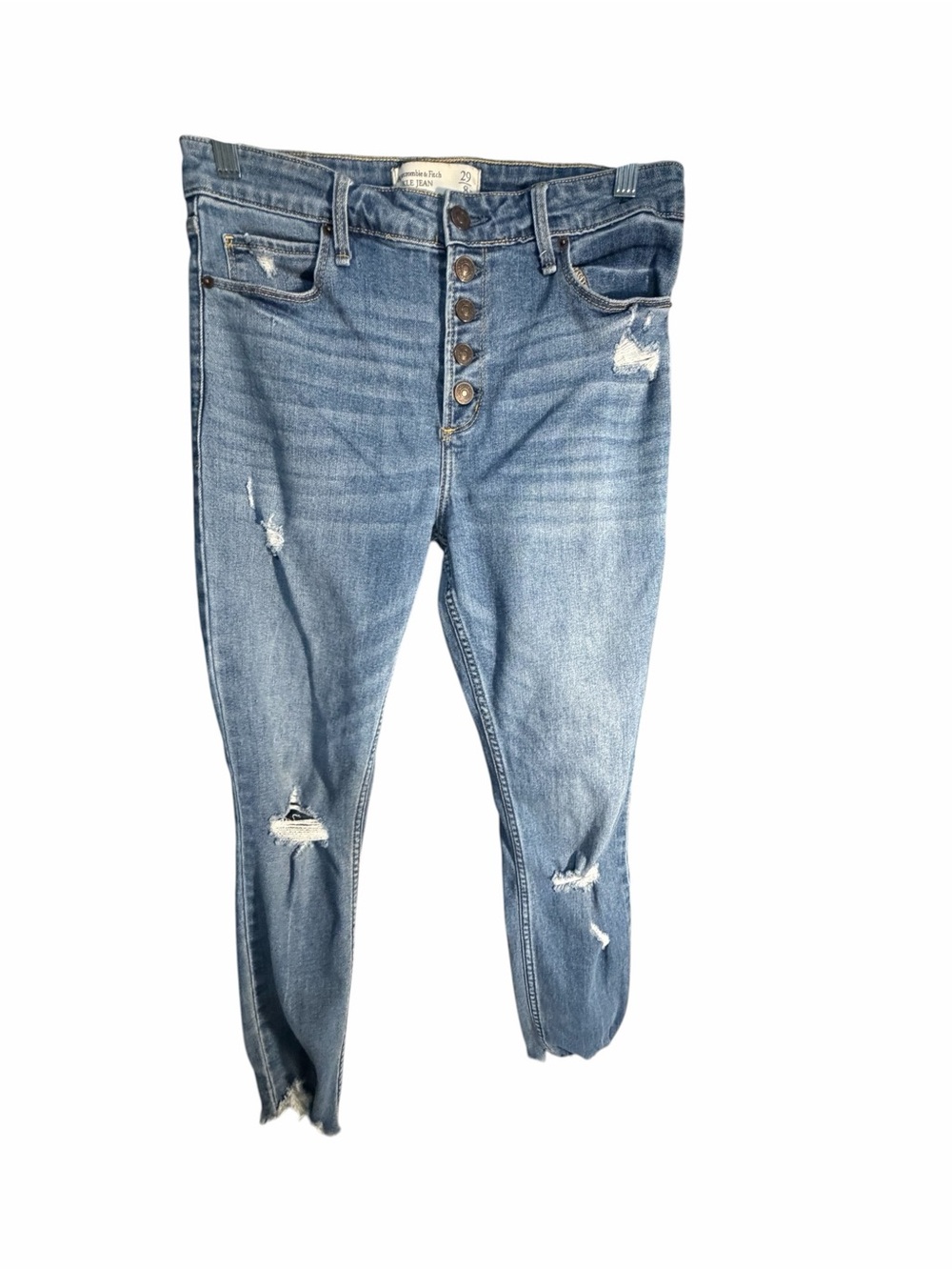 Abercrombie & Fitch Ankle High Rise Light Blue Distressed Jeans Sz 8/29